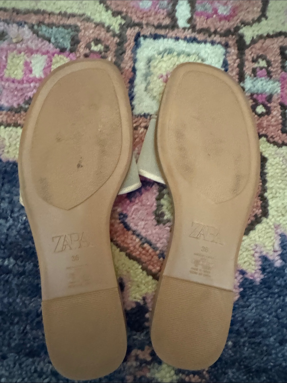 Zara Tan Slide Sandals with Studded Edge - Picture 3 of 4